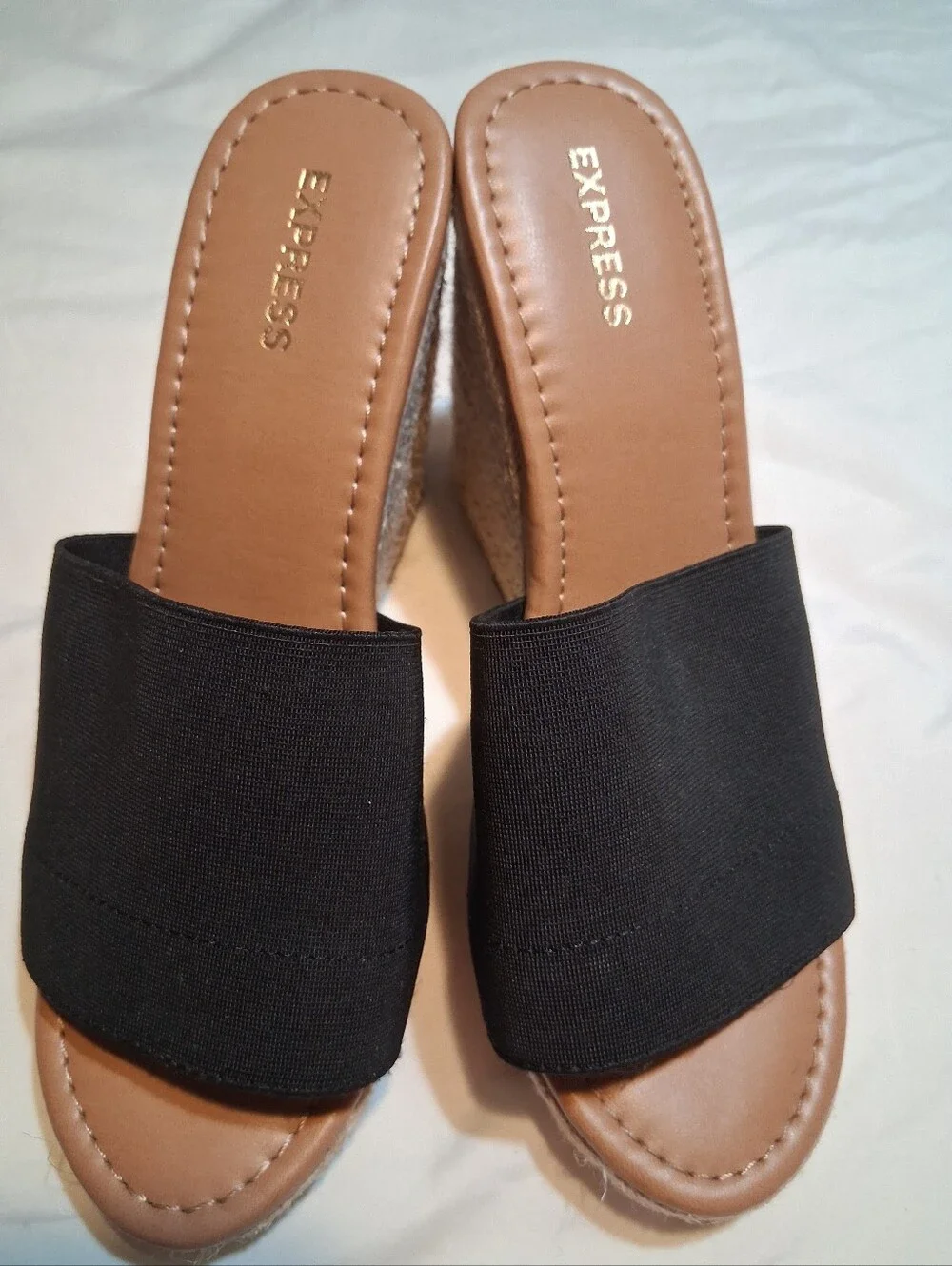 Express Black Elastic Band Espadrille Wedge Sandals Size 7